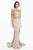 Terani Couture - 1823M7732 Embellished Feather Long Gown with Slit in Neutral
