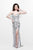 Primavera Couture - Long Beaded V-Neck Dress with a Slit 1823 in White
