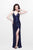 Primavera Couture - Long Beaded V-Neck Dress with a Slit 1823 in Blue