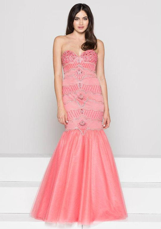 Colors Dress - 1823 Embellished Sweetheart Mesh Mermaid Dress In Pink
