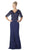 Draped Sleeve Sequined Sheath Evening Dress
