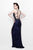 Primavera Couture - Beaded V-Neck Long Gown with a Slit 1824 in Blue