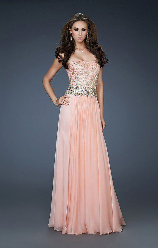 La Femme - 18273  Beaded Strapless Chiffon A Line Gown In Orange
