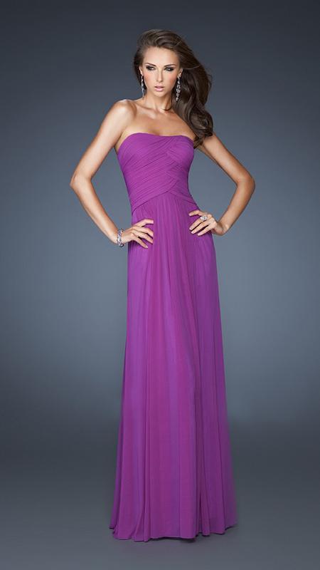 La Femme - Ruched Semi-Sweetheart Long A-line Dress 18277 In Purple