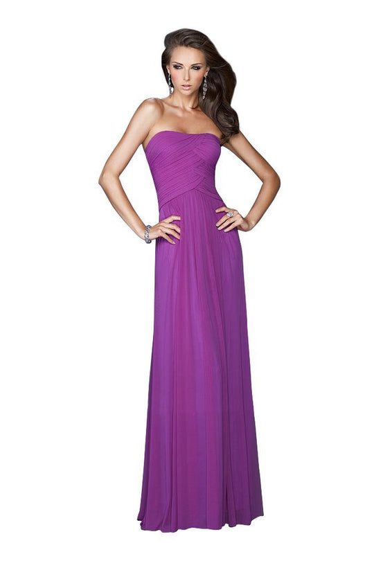 La Femme - 18277 Strapless Ruched Long Gown in Electric Purple