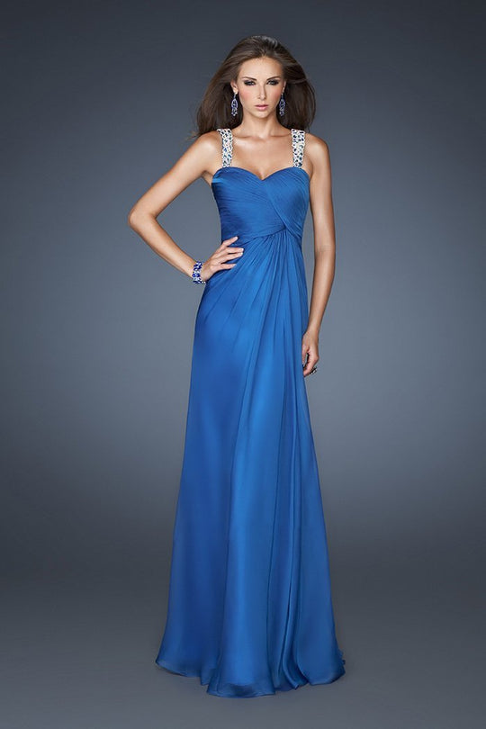 La Femme - 18280 Embellished Sweetheart Chiffon Gown In Blue