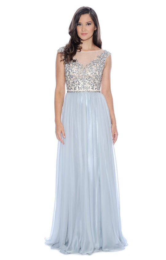 Decode 1.8 - Embellished Illusion Bateau Neck Dress 182892 in Silver and Neutral