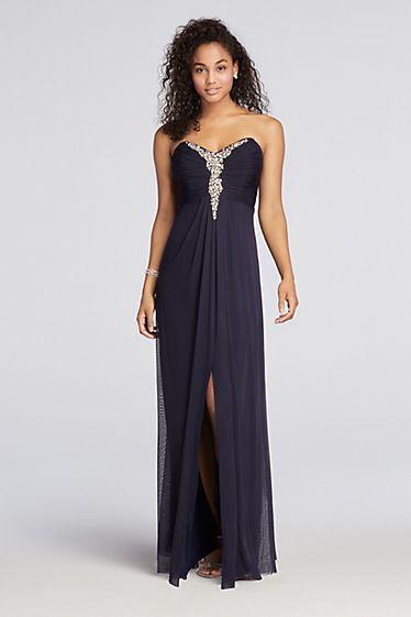 Decode 1.8 - 182934 Embellished Strapless Ruched Dress with Slit in Purple