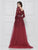 Colors Dress - 1830SL Lace Sheath Long Sleeve Gown with Overskirt In Red