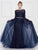 Colors Dress - 1830SL Lace Sheath Long Sleeve Gown with Overskirt In Blue