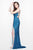 Primavera Couture - Beaded V-Neck Long Dress with Slit 1830 in Blue
