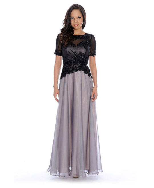 Decode 1.8 - Applique Peplum Gown 183149 in Black and Gray