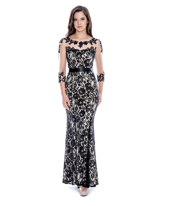 Decode 1.8 - Illusion Lace Flared Gown 183174 in Black and Neutral