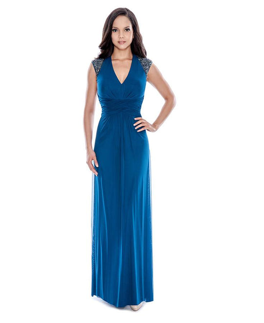 Decode 1.8 - Cap Sleeves V Neck Long Dress 183233 in Blue