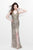 Primavera Couture - Sleeveless V-Neck Long Dress with Slit 1832 in Nude