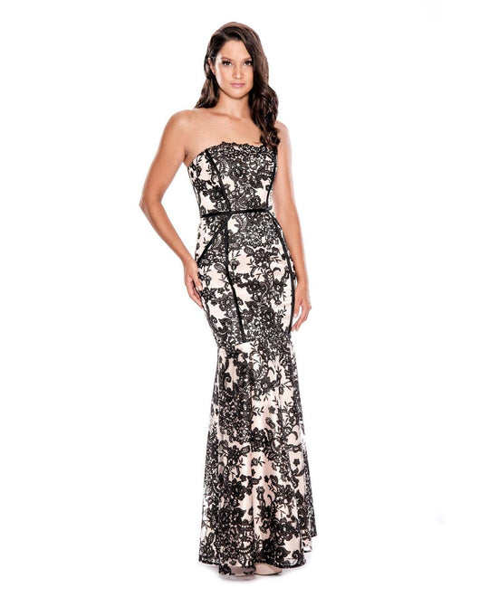 Decode 1.8 - Strapless Floral Long Dress 183317 in Black and Neutral