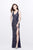 Primavera Couture - Glittering Sleeveless V-Neck Long Dress with Slit 1833 in Blue