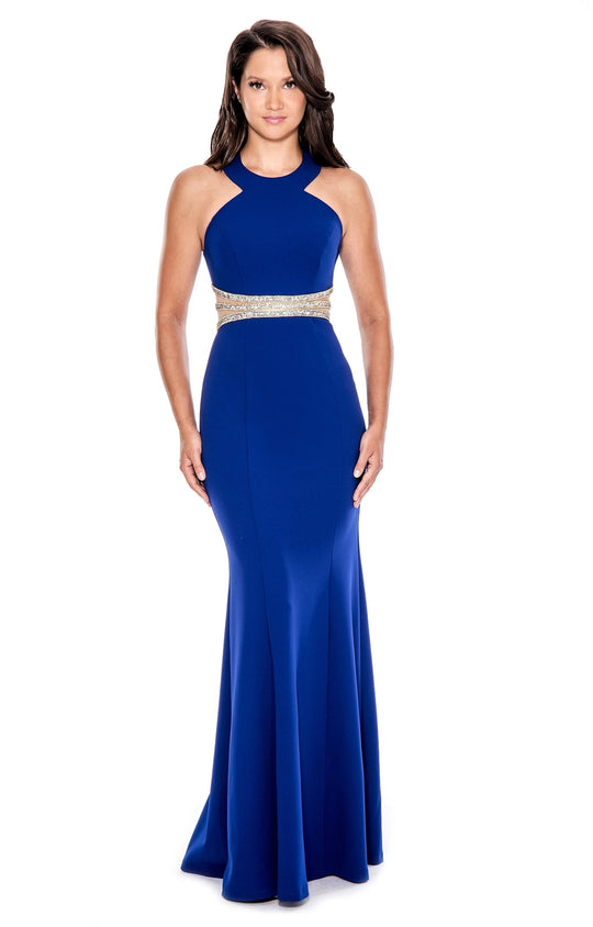 Decode 1.8 - Illusion Beaded Waist Halter Gown 183440 in Blue