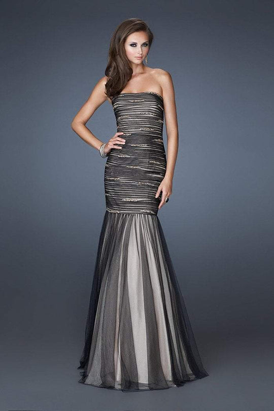 La Femme - 18372 Embellished Strapless Trumpet Gown In Black and Neutral