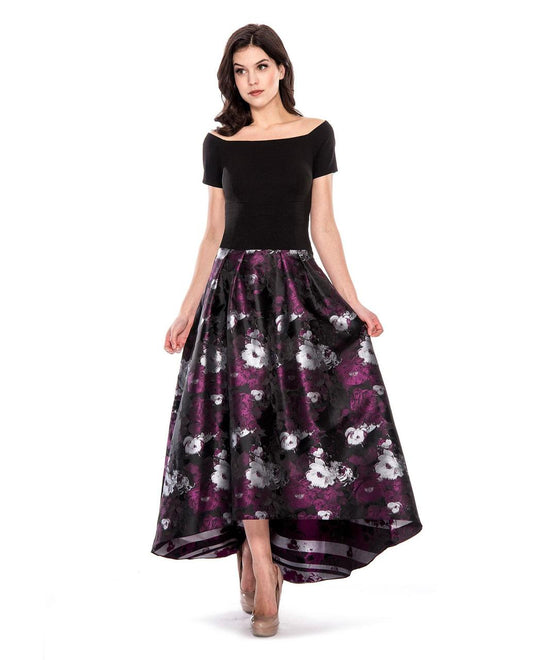 Decode 1.8 - Short Sleeves Floral Print A-Line Dress 183770 in Purple and Black