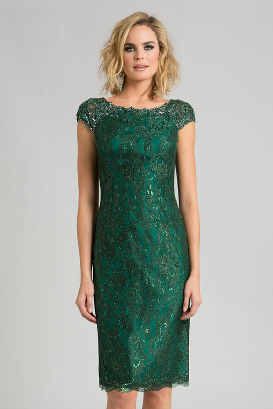Feriani Couture - 18389S Beaded Floral Sheath Dress In Green