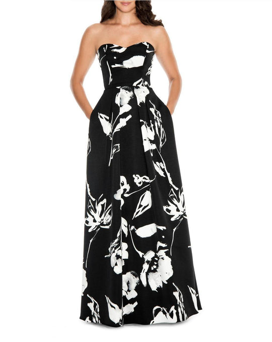 Decode 1.8 - Sweetheart Floral Print Long Dress in Black and White