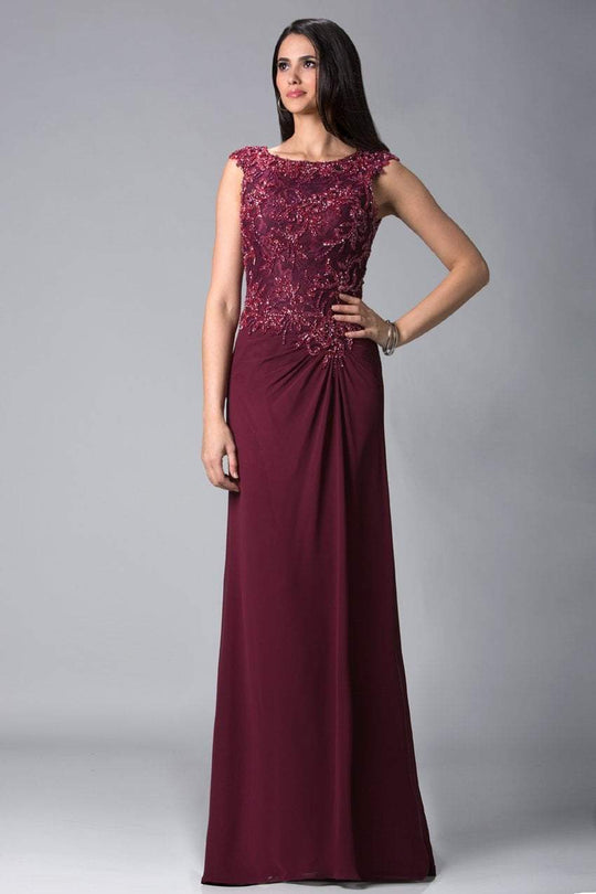 Feriani Couture - 18402 Embellished Cap Sleeve Column Gown In Red