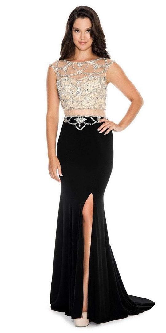 Decode 1.8 - 184060 Dazzling Illusion Cage Embellished Evening Dress  in Black and Neutral