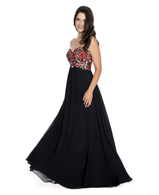 Decode 1.8 Embroidered Sweetheart Evening Dress 184068 In Black