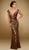 Rina Di Montella - RD1841 Sequined Wide V-neck Chiffon Sheath Gown in Brown