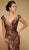 Rina Di Montella - RD1841 Sequined Wide V-neck Chiffon Sheath Gown in Brown