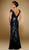 Rina Di Montella - RD1841 Sequined Wide V-neck Chiffon Sheath Gown in Blue