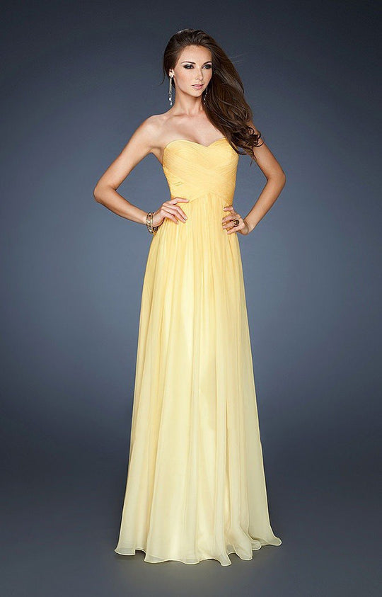 La Femme - 18415 Woven Patterned Chiffon A-line Dress In Yellow