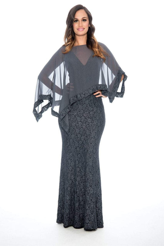 Decode 1.8 - 184212 Sheer Cape Embroidered Evening Dress in Gray