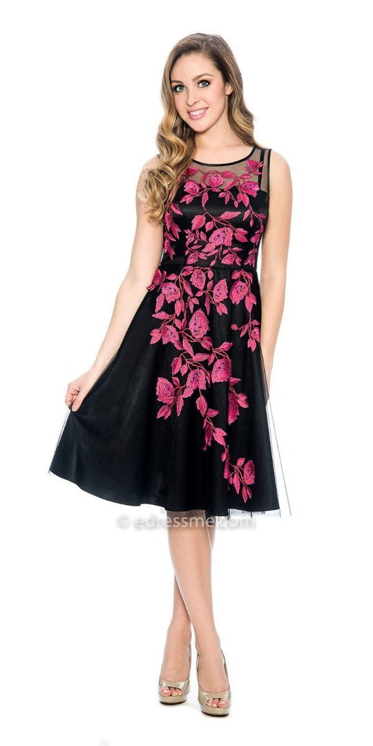 Decode 1.8 - 184227X Floral Embroidered Mesh A-line Dress In Black and Pink
