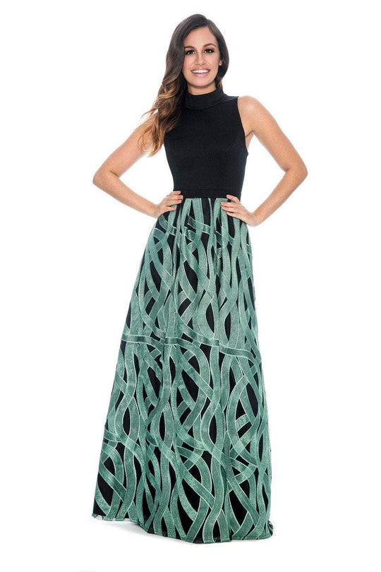 Decode 1.8 - 184260 Fitted High Neck A-Line Evening Gown in Black and Green