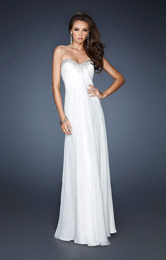 Jewel-Trimmed Strapless Sweetheart Long Gown in White