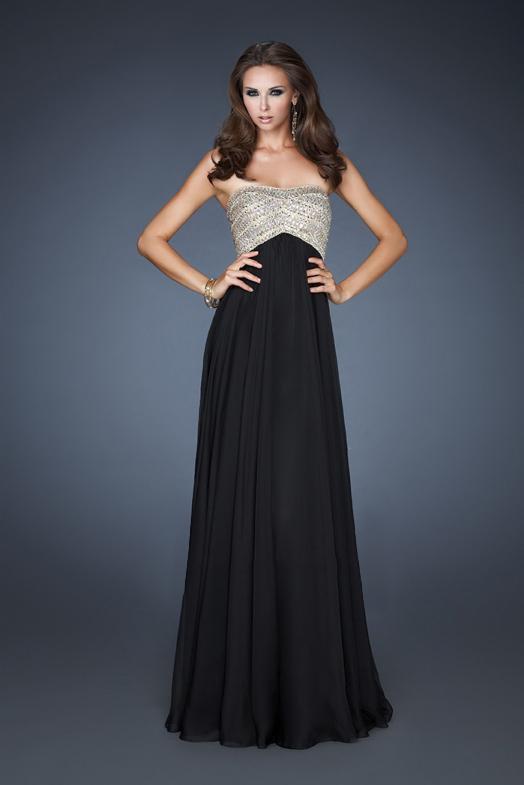 La Femme - 18447 Crystal Bead Studded Strapless Sweetheart Gown In Black