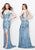 Primavera - 1844 Sequined Foliage Sheath Gown in Neutral and Blue