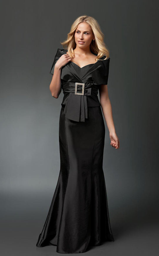 Daymor Couture - 1033 Off Shoulder Faux Wrap Trumpet Gown in Black