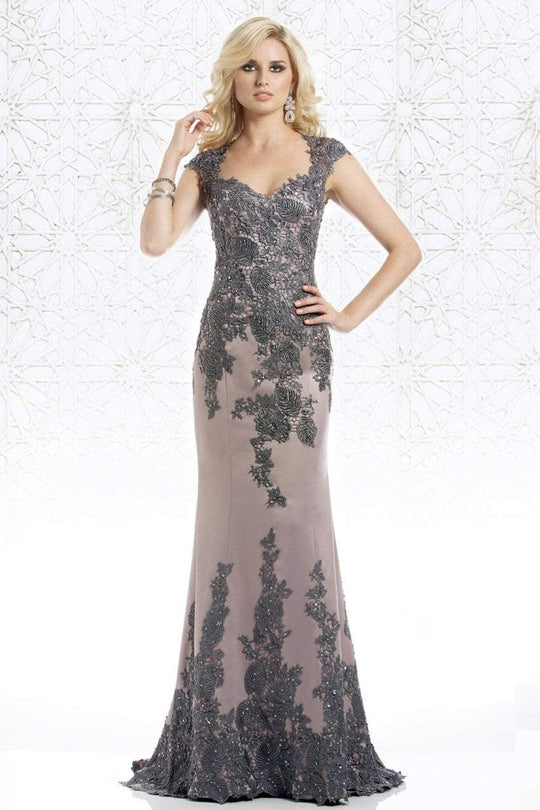 Feriani Couture - 18456 Floral Embellished Long Dress In Purple and Silver