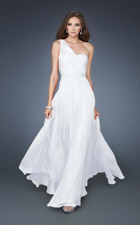 La Femme - 18466 Gathered One Shoulder Chiffon Dress In White
