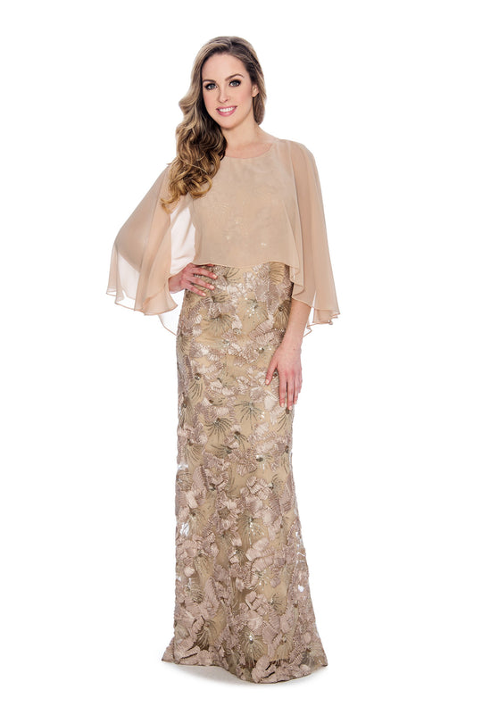 Decode - 184730 Cape Overlay Soutache Long Dress In Neutral