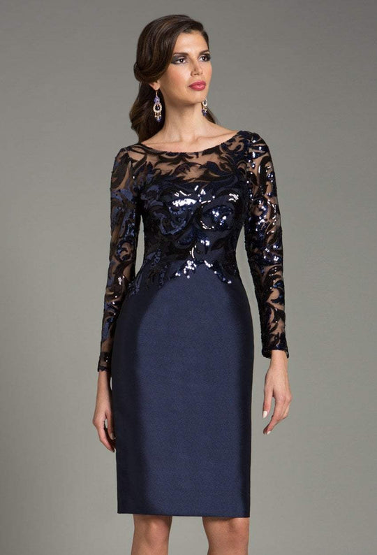 Feriani Couture - 18474 Sequined Sheer Short Dress In Blue