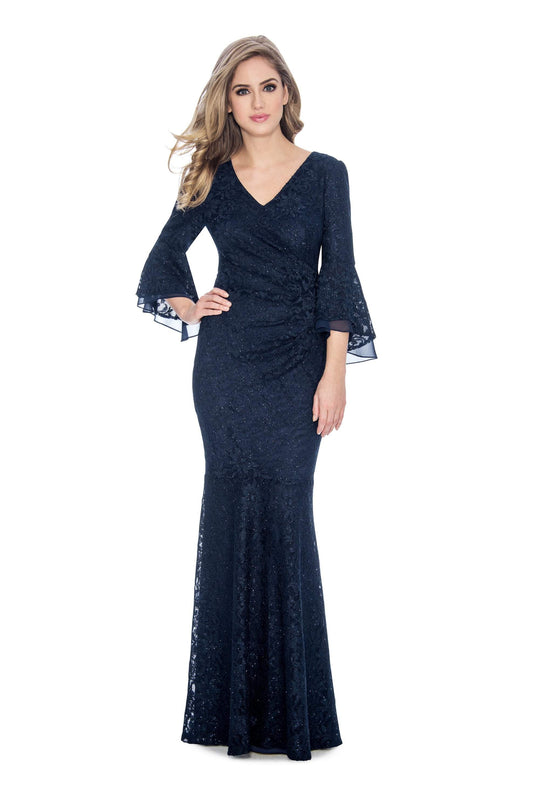 Decode 1.8 - 184758 Bell Sleeve Glitter Lace Faux Surplice Gown In Blue