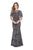 Decode 1.8 - 184762 Flutter Sleeve Illusion Caviar Beaded Gown In Blue
