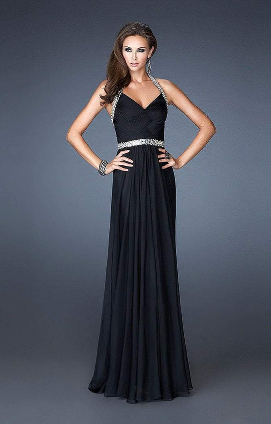 La Femme - 18476 Dazzling Halter Style Cutout Back Evening Dress In Black