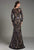 Feriani Couture - 18489 Sheer Long Sleeves Fitted Long Dress In Blue and Neutral
