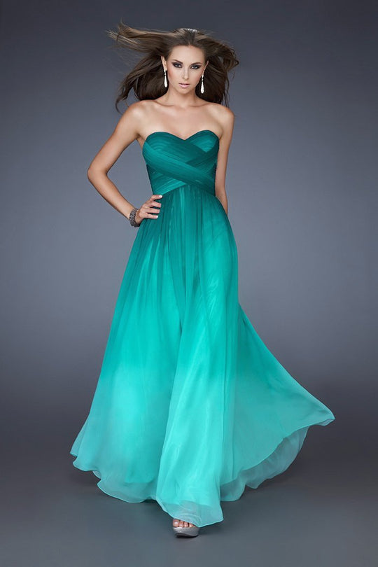 La Femme - 18497 Strapless Ombre Chiffon Evening Gown In Green