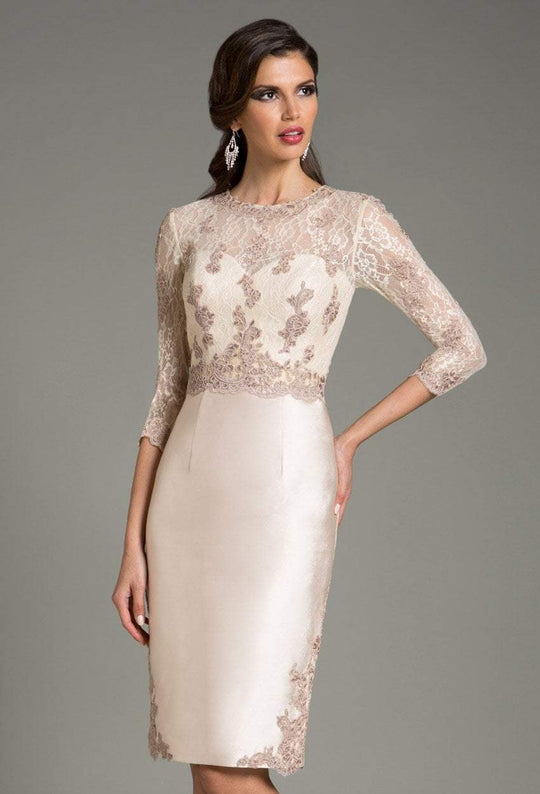 Feriani Couture - 18503 Classy Lacey Top Cocktail Dress In Neutral